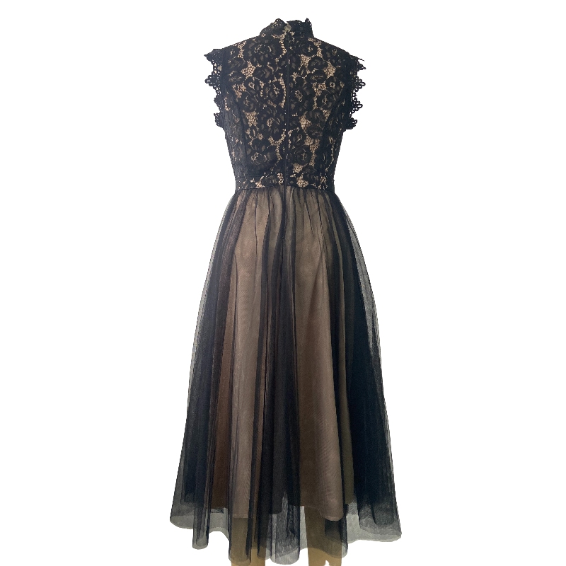 Polyester Lace And Mesh Black Dress