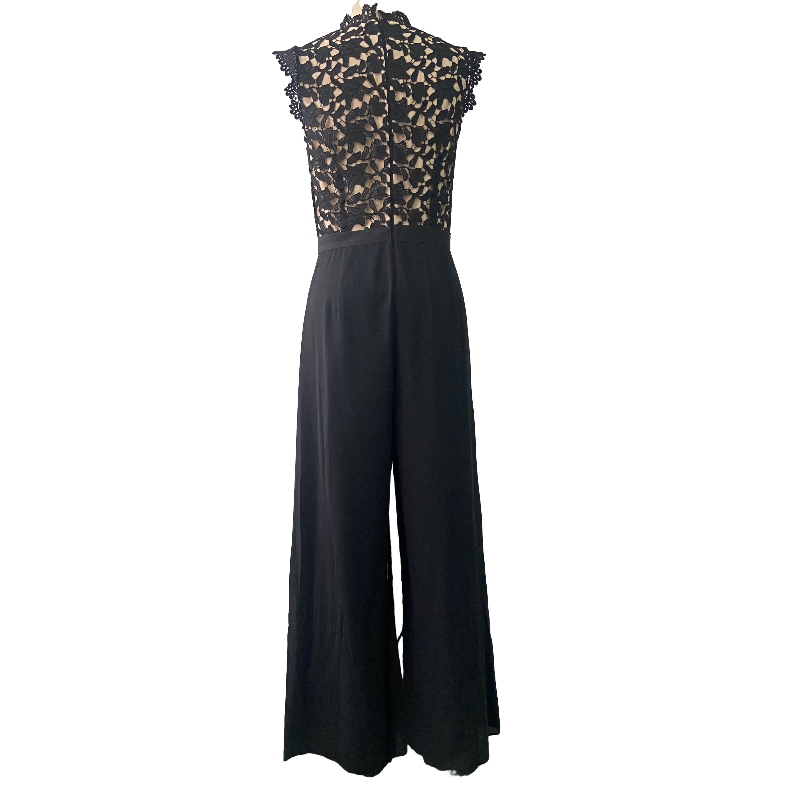 100% polyester lace and chiffon patch jumpsuit