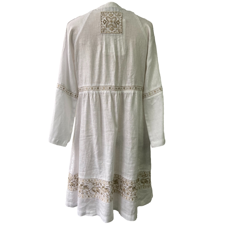 100% Linen Resort Dress, Embroidery 1988