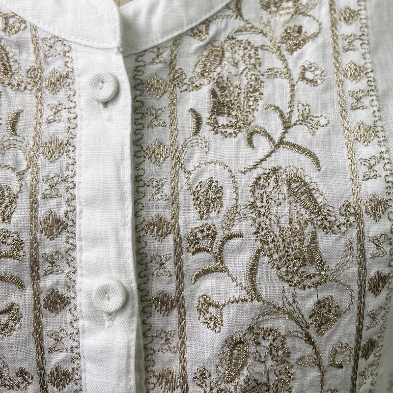 100% Linen Resort Dress, Embroidery 1988