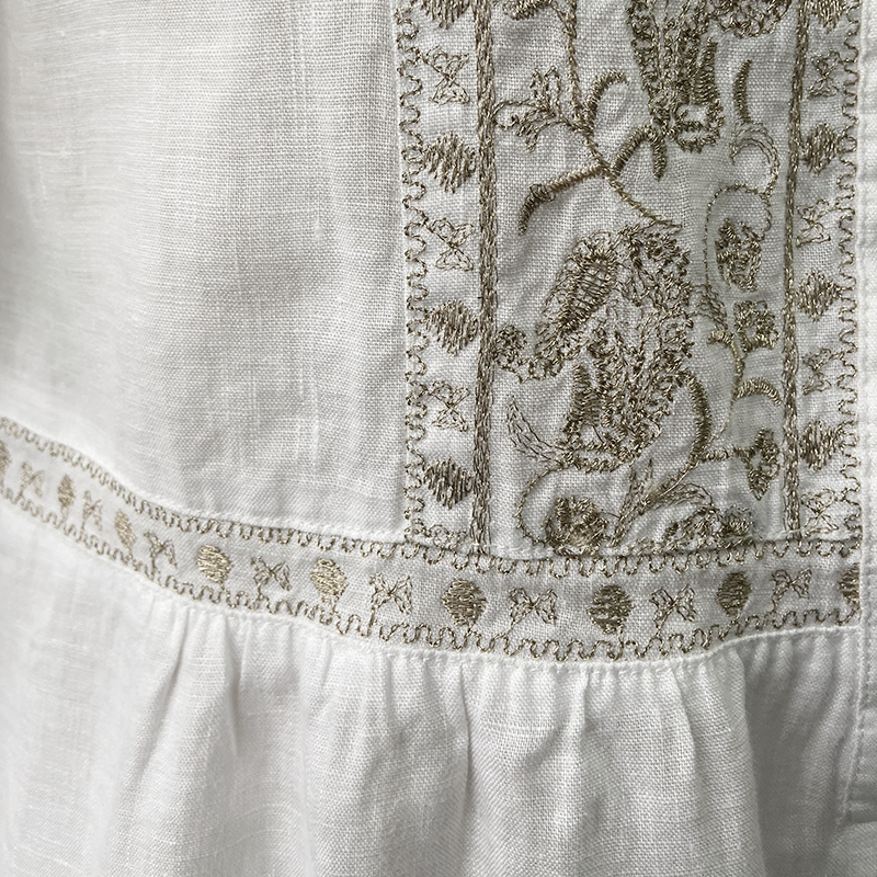 100% Linen Resort Dress, Embroidery 1988