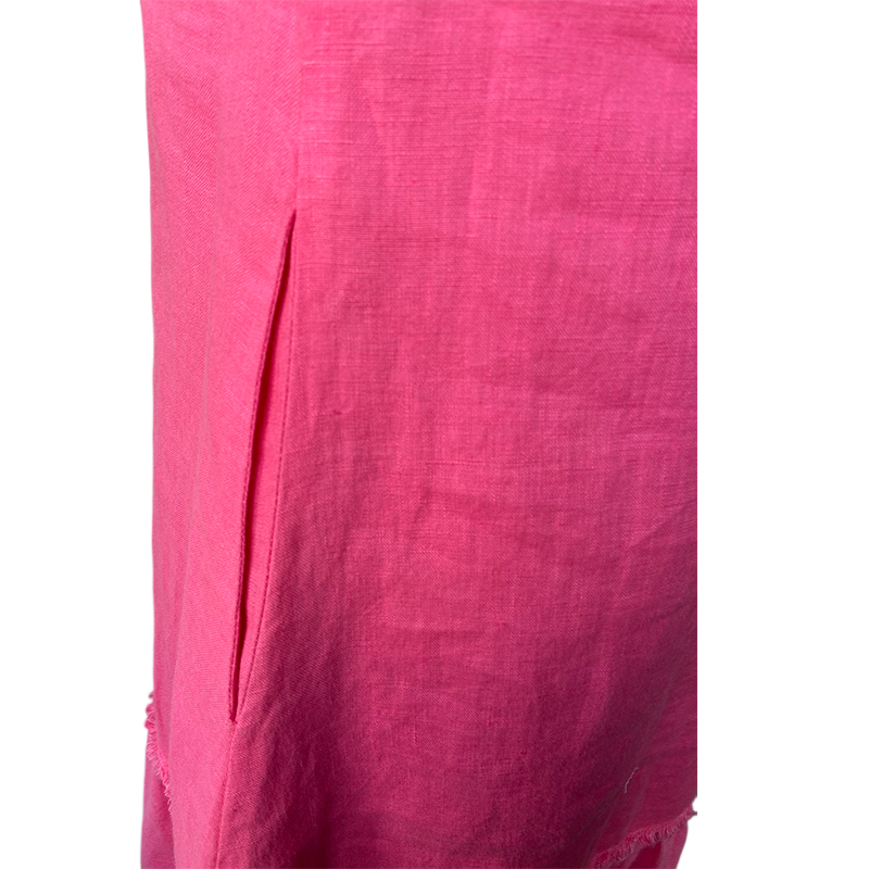 Body: 100%linen lining: 100%cotton slub jersery, with fringes at neckline, armhole and bottom seams