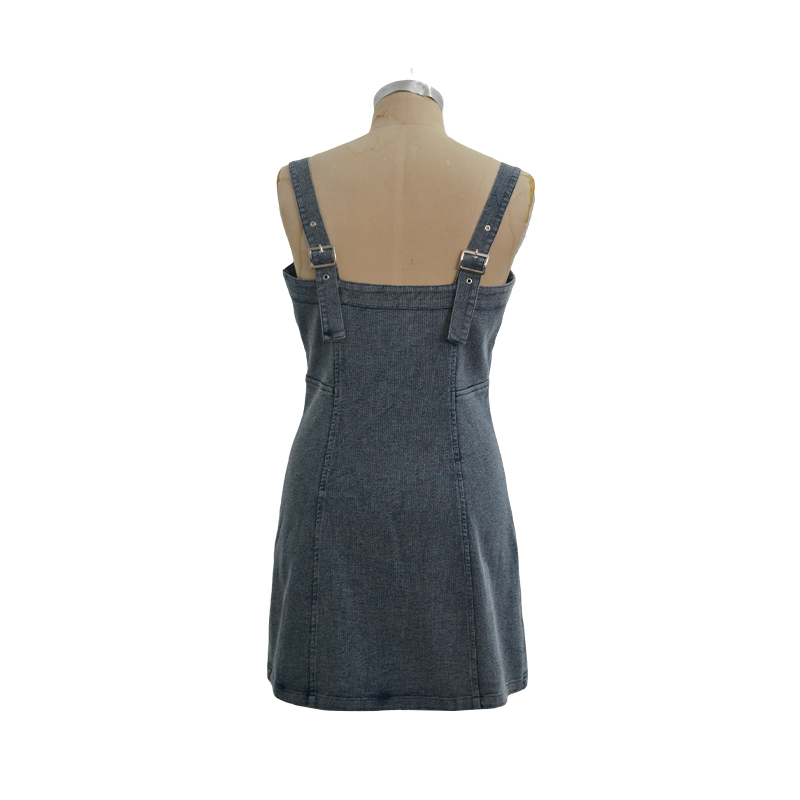 69%Cotton/30%Poly/1%Spandex Knit Denim Dress With Buttoned Placket