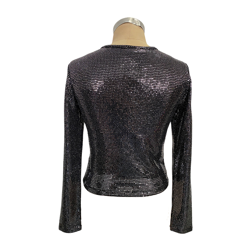 95%nylon 5%spandex  Silver Sequins Knit Top