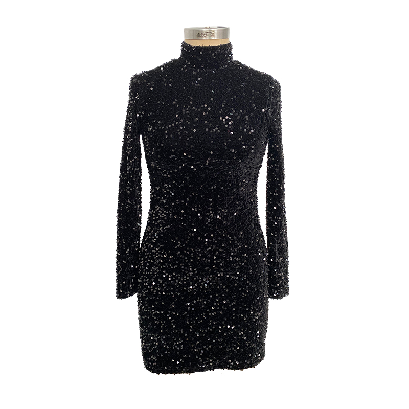 100%polyester Velvet With Sequins  DRESS