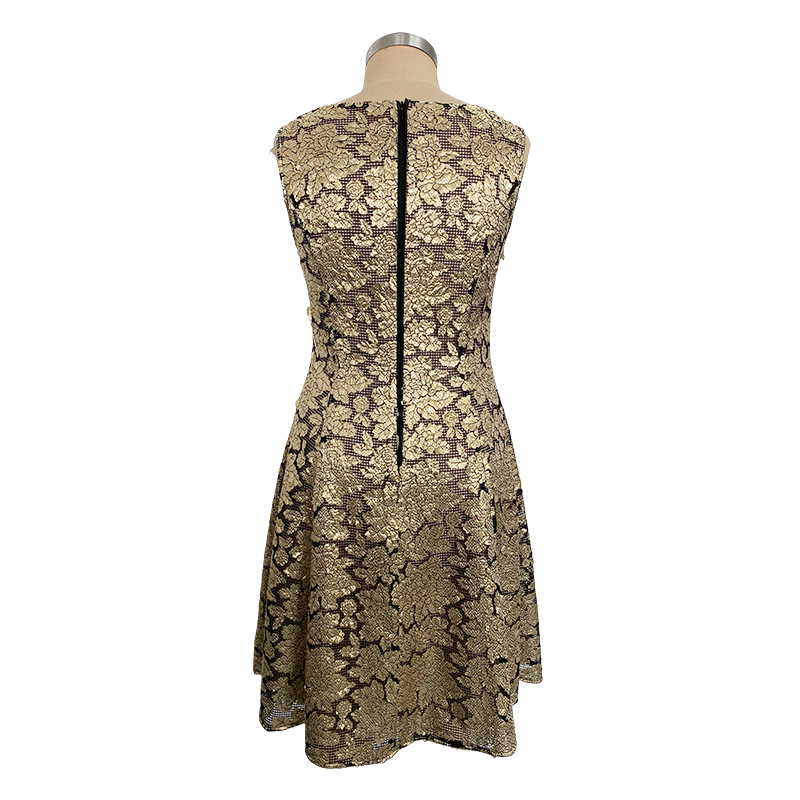 100%polyester DRESS  With 3D Golden Voil Flower  