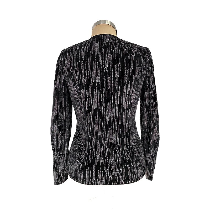 100%polyester Knit Top With Silver Print